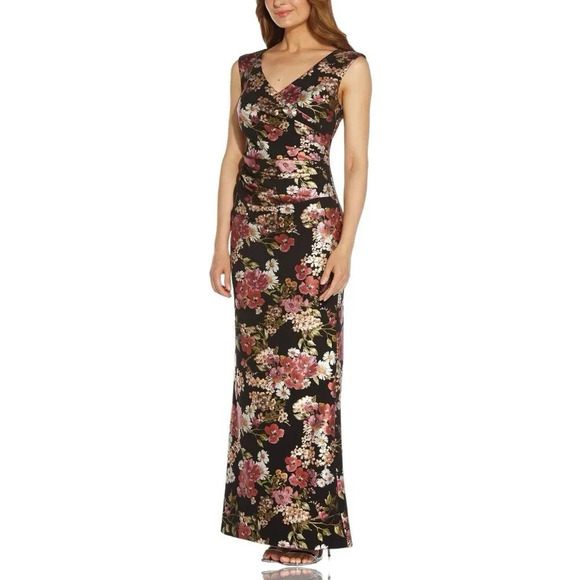 ADRIANNA PAPELL Dress Women’s Folded Crepe Column Sleeveless Gathered Gown Sz 16 - Picture 1 of 4